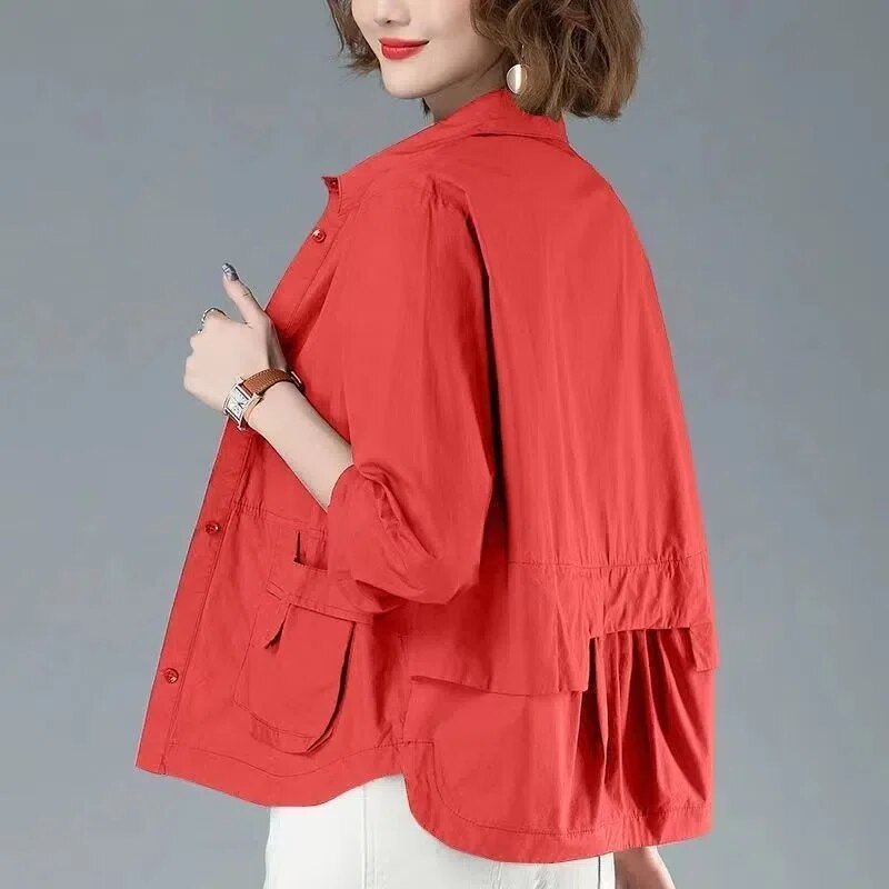 Women's Relaxed Fit Jacket Cotton Practical Pockets Beige