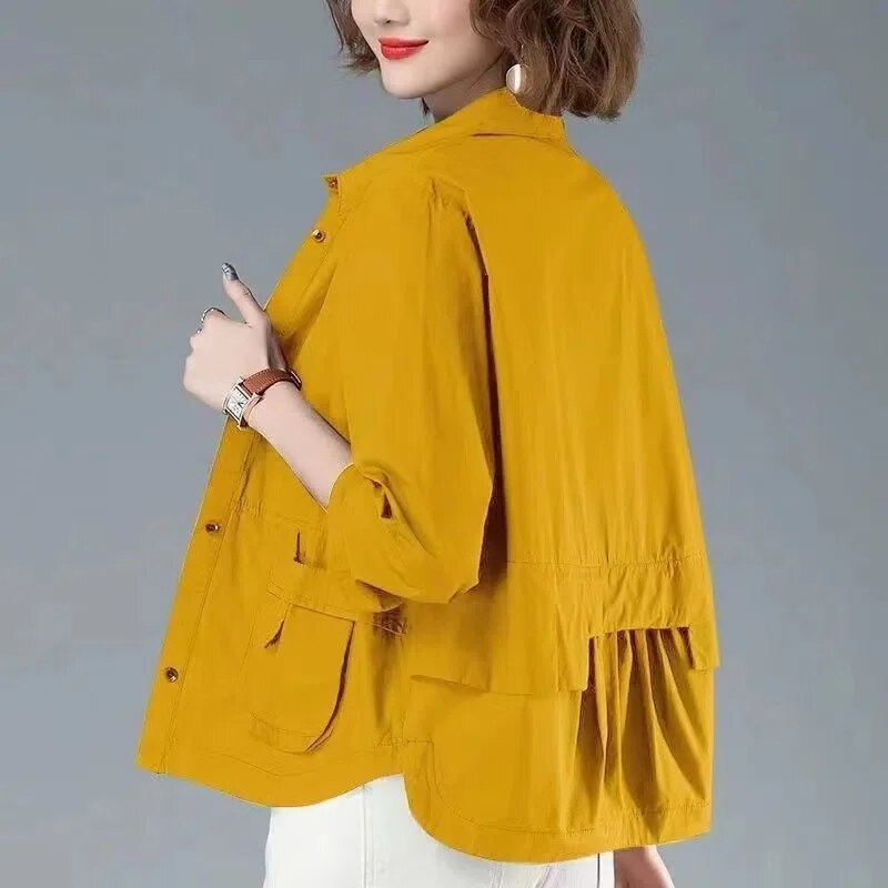 Women's Relaxed Fit Jacket Cotton Practical Pockets Beige