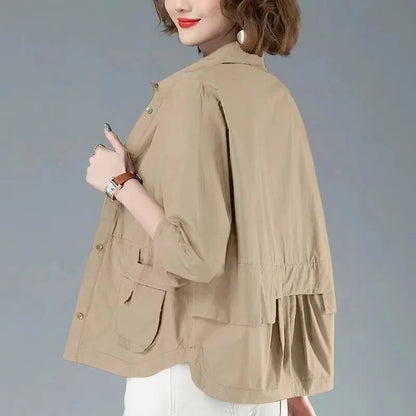 Women's Relaxed Fit Jacket Cotton Practical Pockets Beige