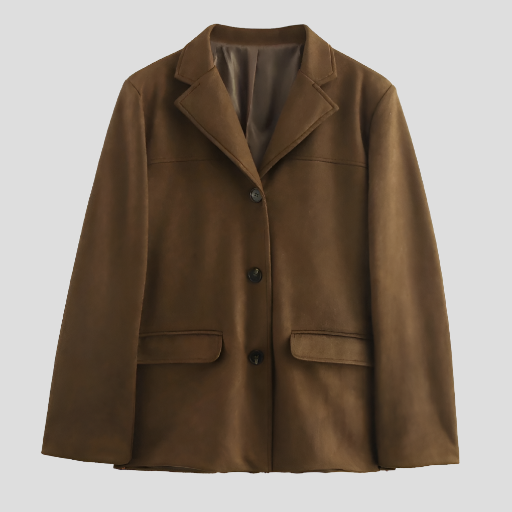Women's Suede Trench Coat Brown Oversized Wide Lapel - VibreMode