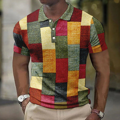 Men's Polo Shirt Patchwork Block Print