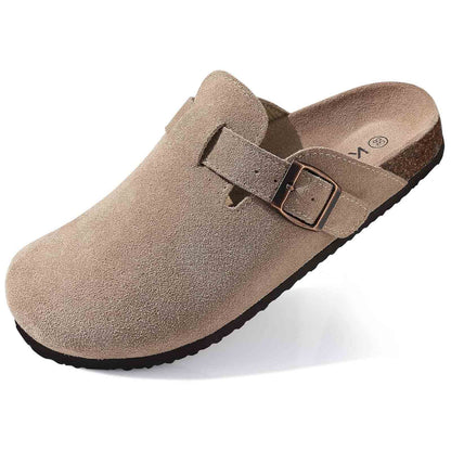 Comfortable Suede Mule Shoes with Contoured Cork Footbed - VibreMode