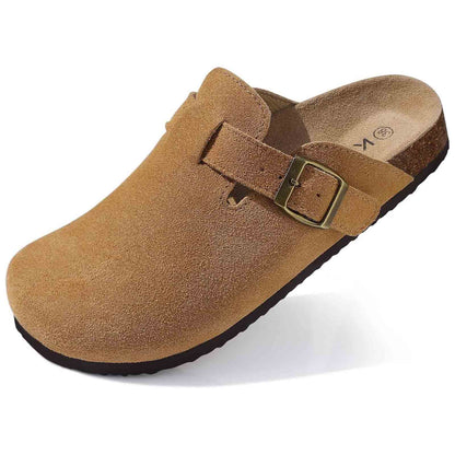 Comfortable Suede Mule Shoes with Contoured Cork Footbed