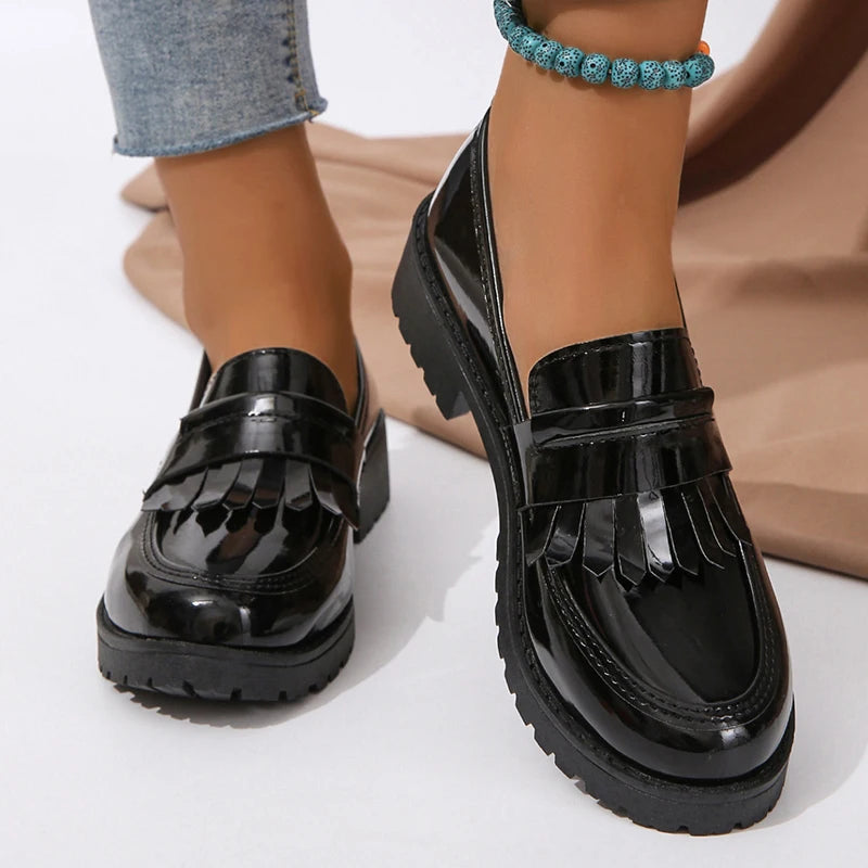 Women's Patent Leather Loafers Comfortable - VibreMode