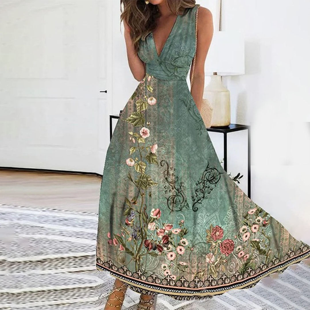 Summer Sleeveless V Neck Long Dress for Women