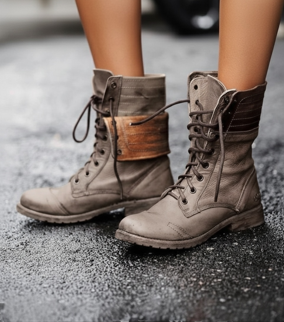 Women's Combat Ankle Boots Lace-Up - VibreMode