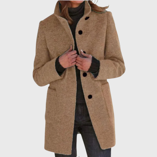 Women's Button Front Mid Length Coat - VibreMode