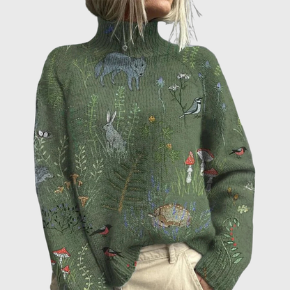 Comfy Forest Pattern Ladies Turtleneck Sweater - VibreMode