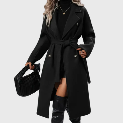 Women's Long Belted Coat Outerwear - VibreMode
