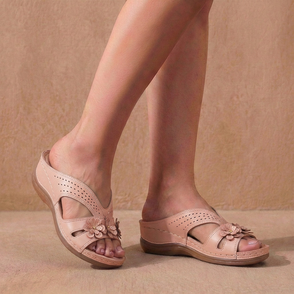 Women's Slip-On Wedge Sandals Contoured Comfort Floral