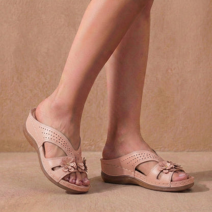 Women's Slip-On Wedge Sandals Contoured Comfort Floral