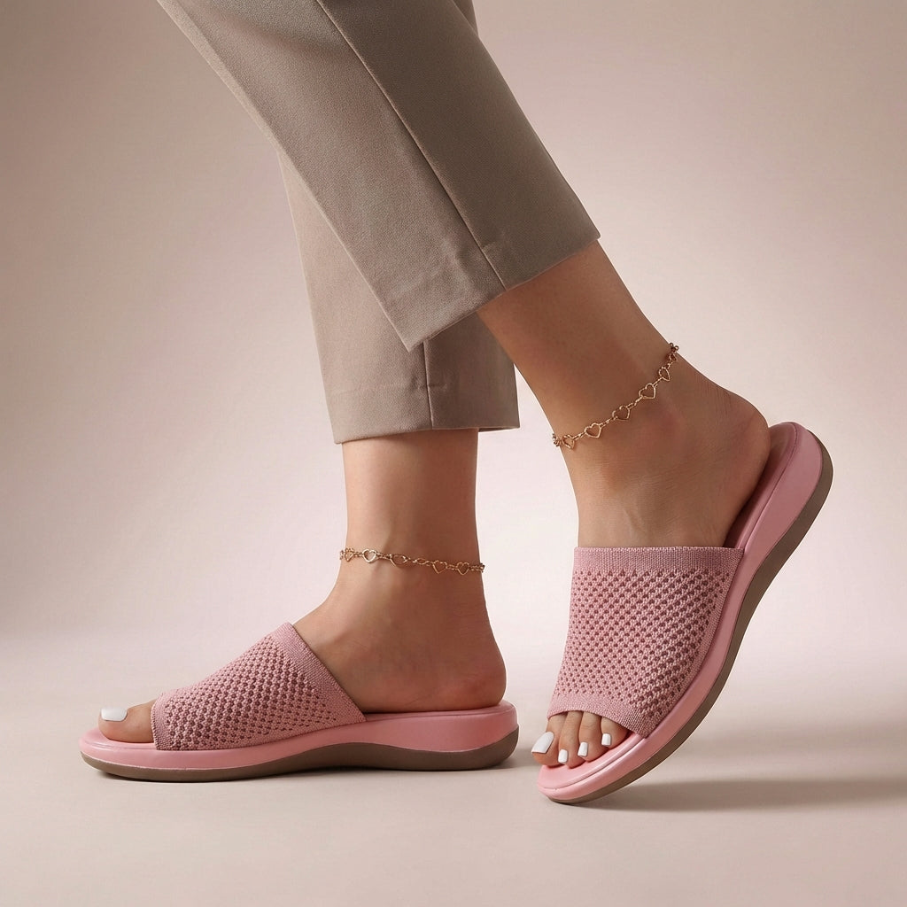 Women's Knit Slide Sandals Contoured Footbed