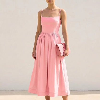 Women's Fitted A-Line Midi Dress Spaghetti Straps - VibreMode