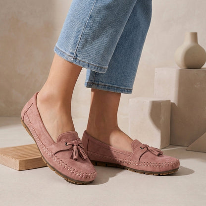 Suede Slip On Loafers Moccasin Stitching Brown - VibreMode