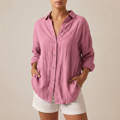 Linen Longline Shirt Relaxed Fit Button Up Pleated