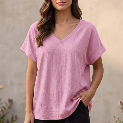Women's V-Neck T-Shirt Relaxed Fit Asymmetrical Hem