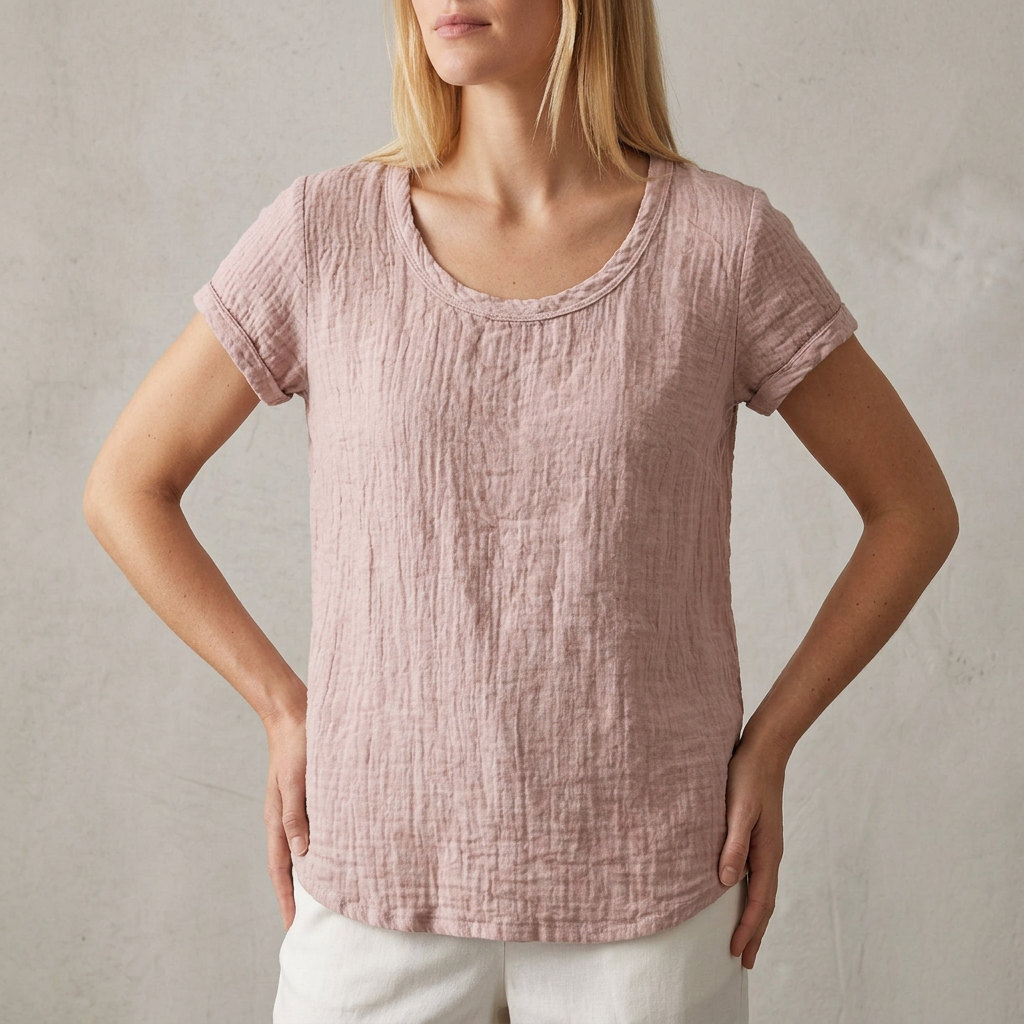 Relaxed Fit Casual T-Shirt Cotton Cuffed Sleeves