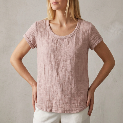 Relaxed Fit Casual T-Shirt Cotton Cuffed Sleeves