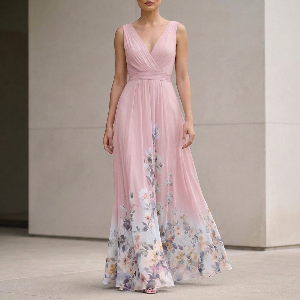 Women's Chiffon Maxi Dress V-Neck Floral