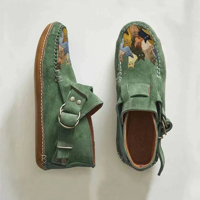Fashionable Cat Print Slip On Women's Shoes