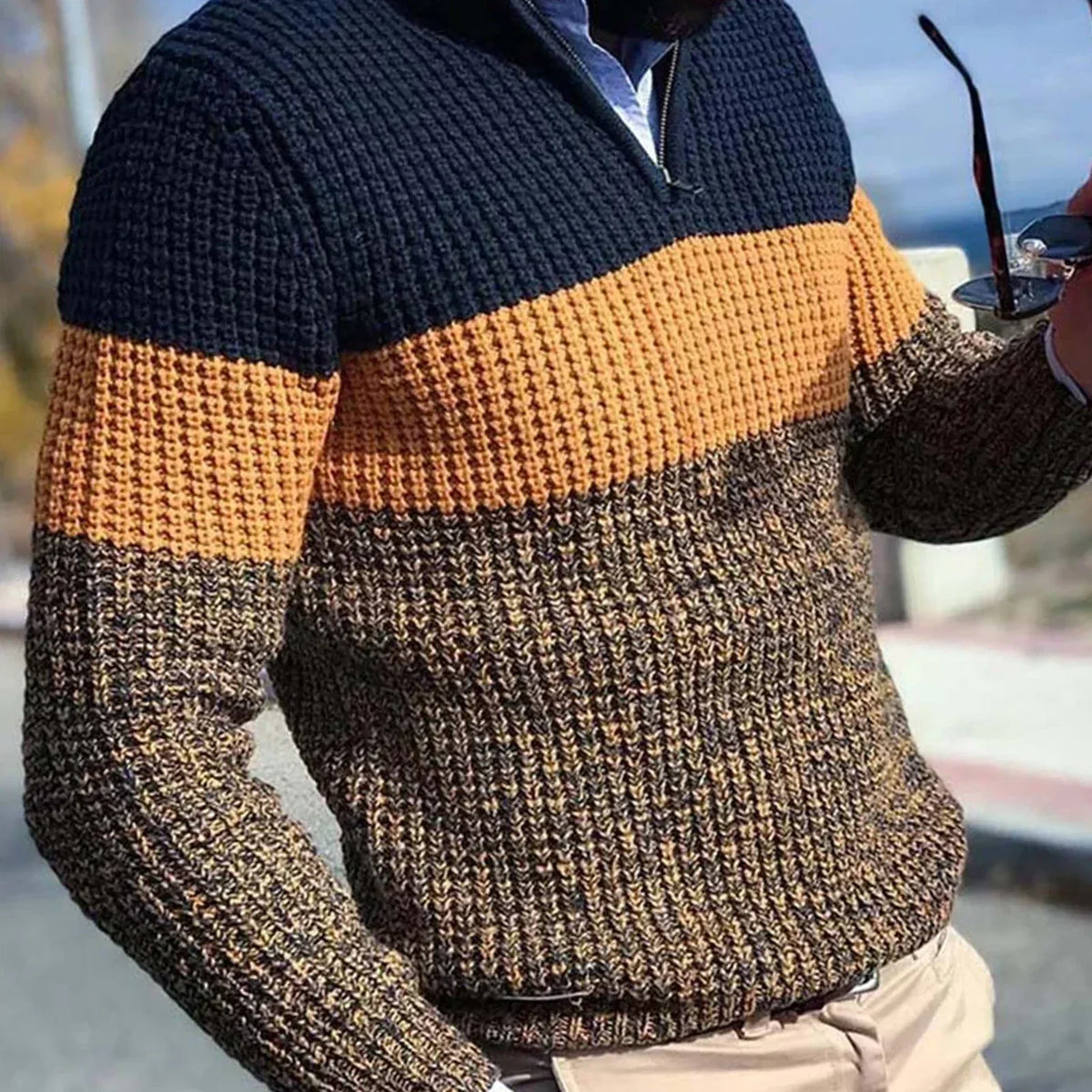 Multicolored Patterned Zip Up Sweater