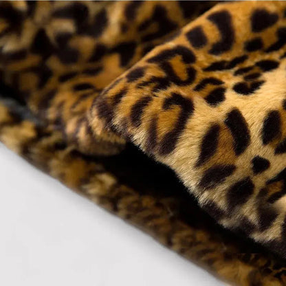 Plush Faux Fur Coat for Women – Elegant Leopard Print & Cozy Comfort 6