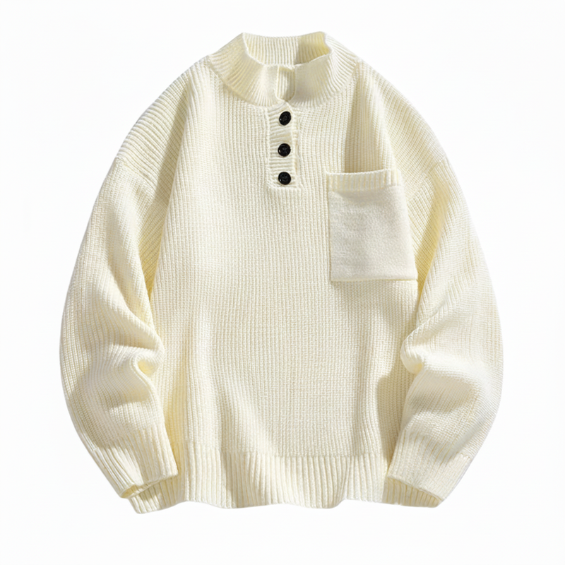 Men's Pocket Henley Cotton Sweater - VibreMode