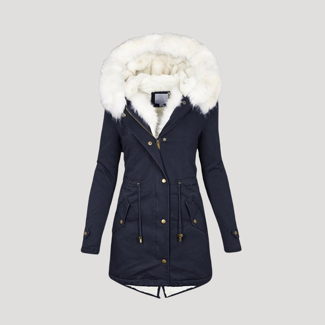 Women's Winter Parka Faux Fur Hood Belted Design