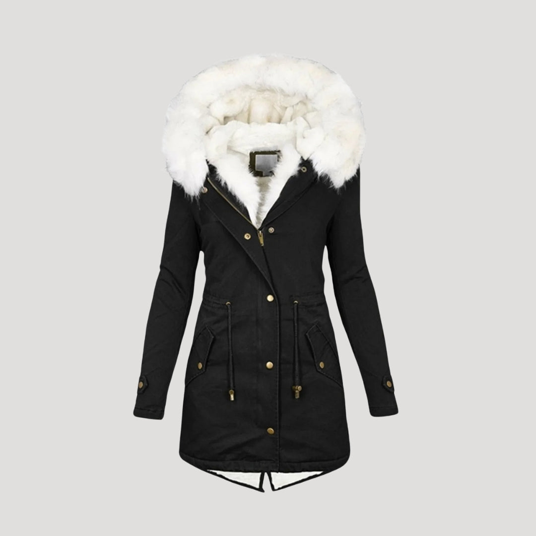 Women's Winter Parka Faux Fur Hood Belted Design