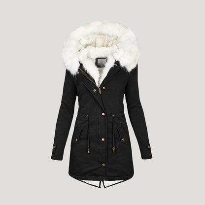 Women's Winter Parka Faux Fur Hood Belted Design
