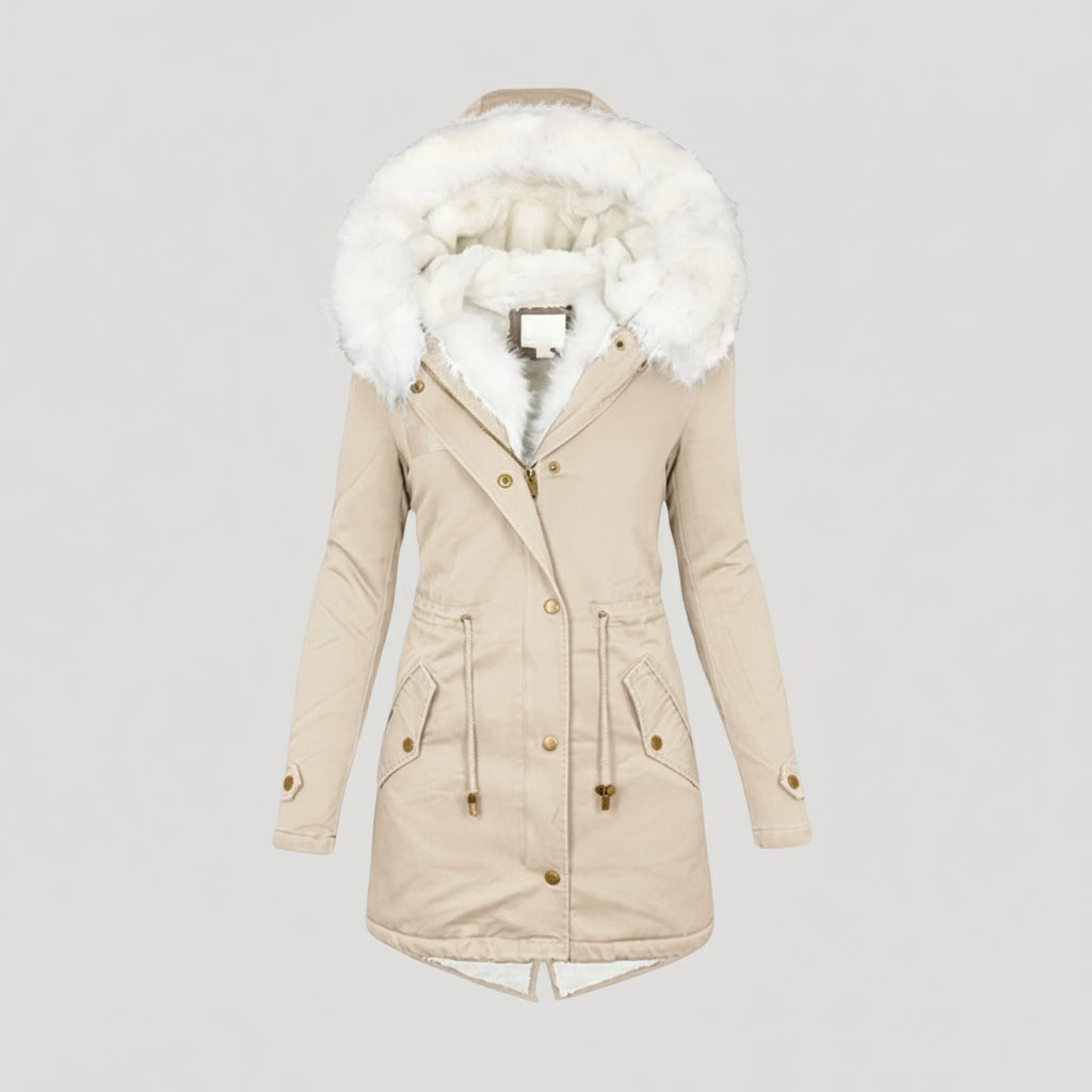 Women's Winter Parka Faux Fur Hood Belted Design