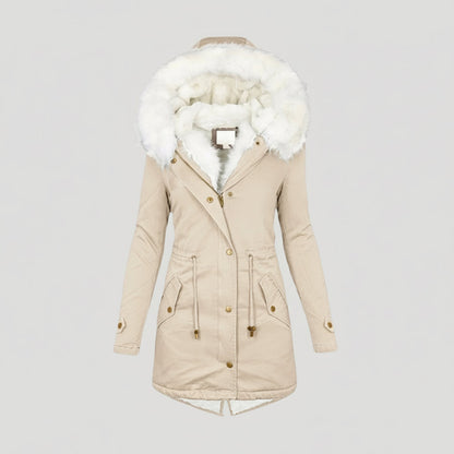 Women's Winter Parka Faux Fur Hood Belted Design