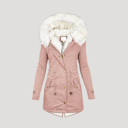 Women's Winter Parka Faux Fur Hood Belted Design