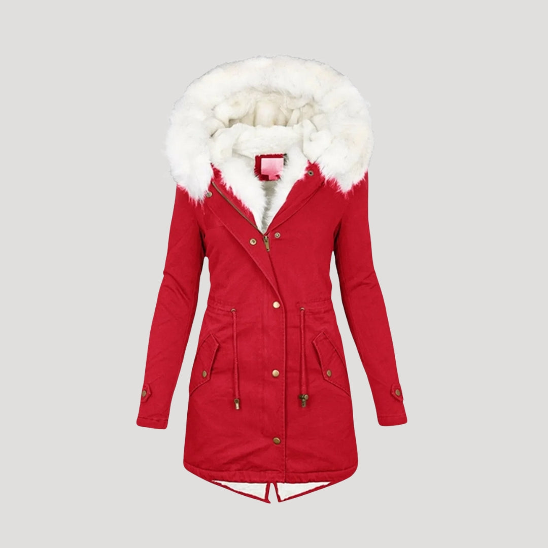Women's Winter Parka Faux Fur Hood Belted Design