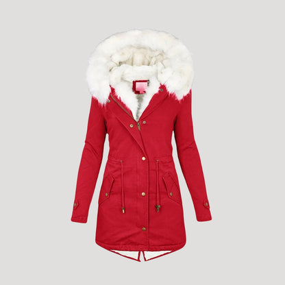 Women's Winter Parka Faux Fur Hood Belted Design