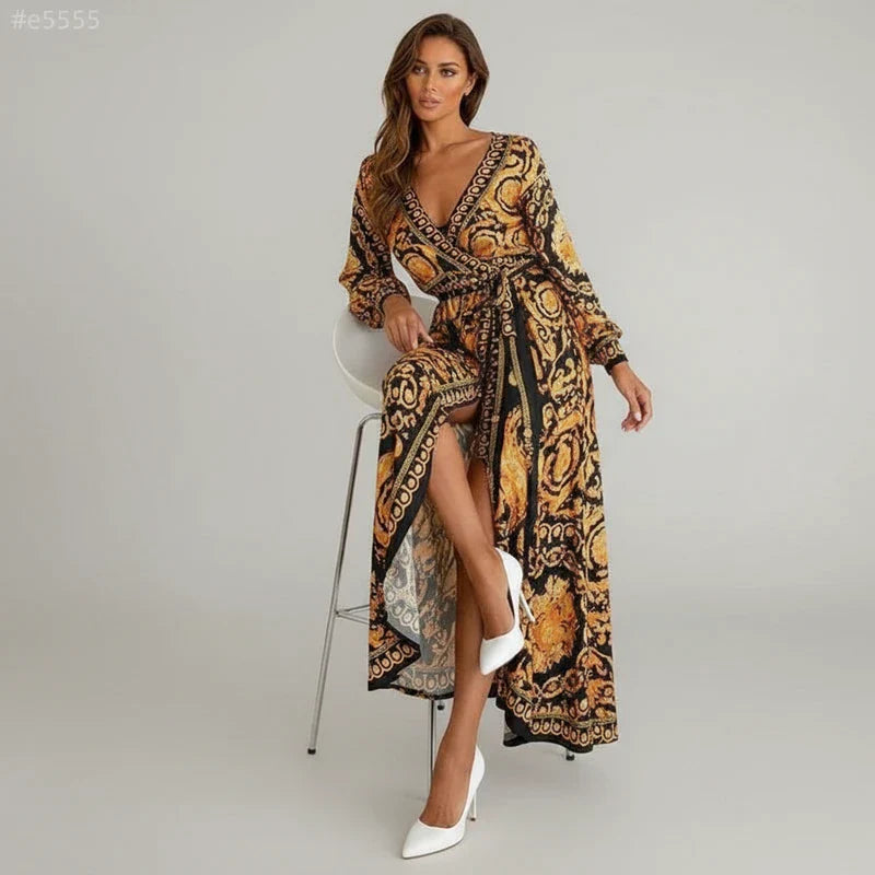 Women's Printed Maxi Wrap Dress - VibreMode