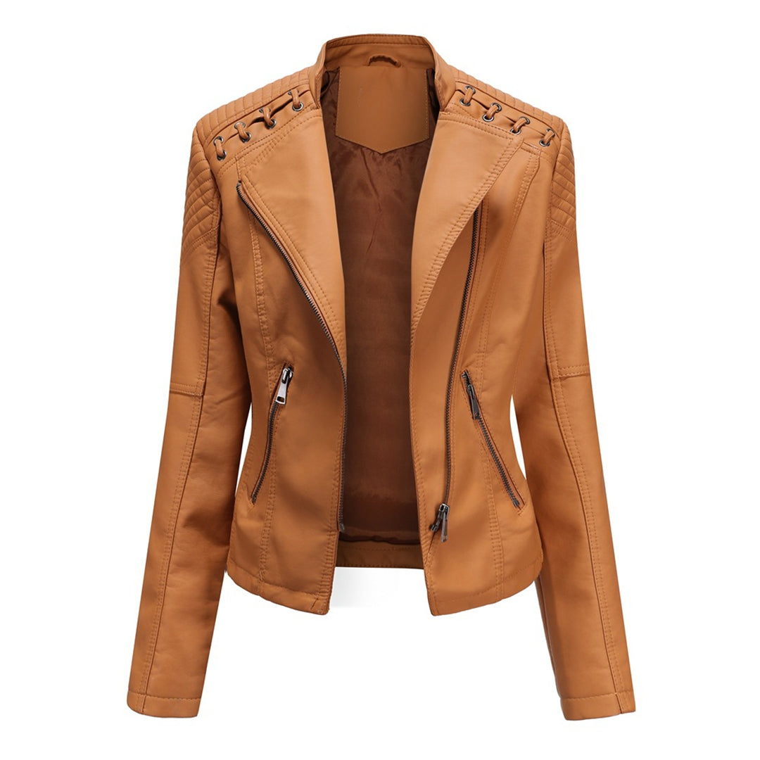 Women's Leather Motorcycle Jacket Durable Black