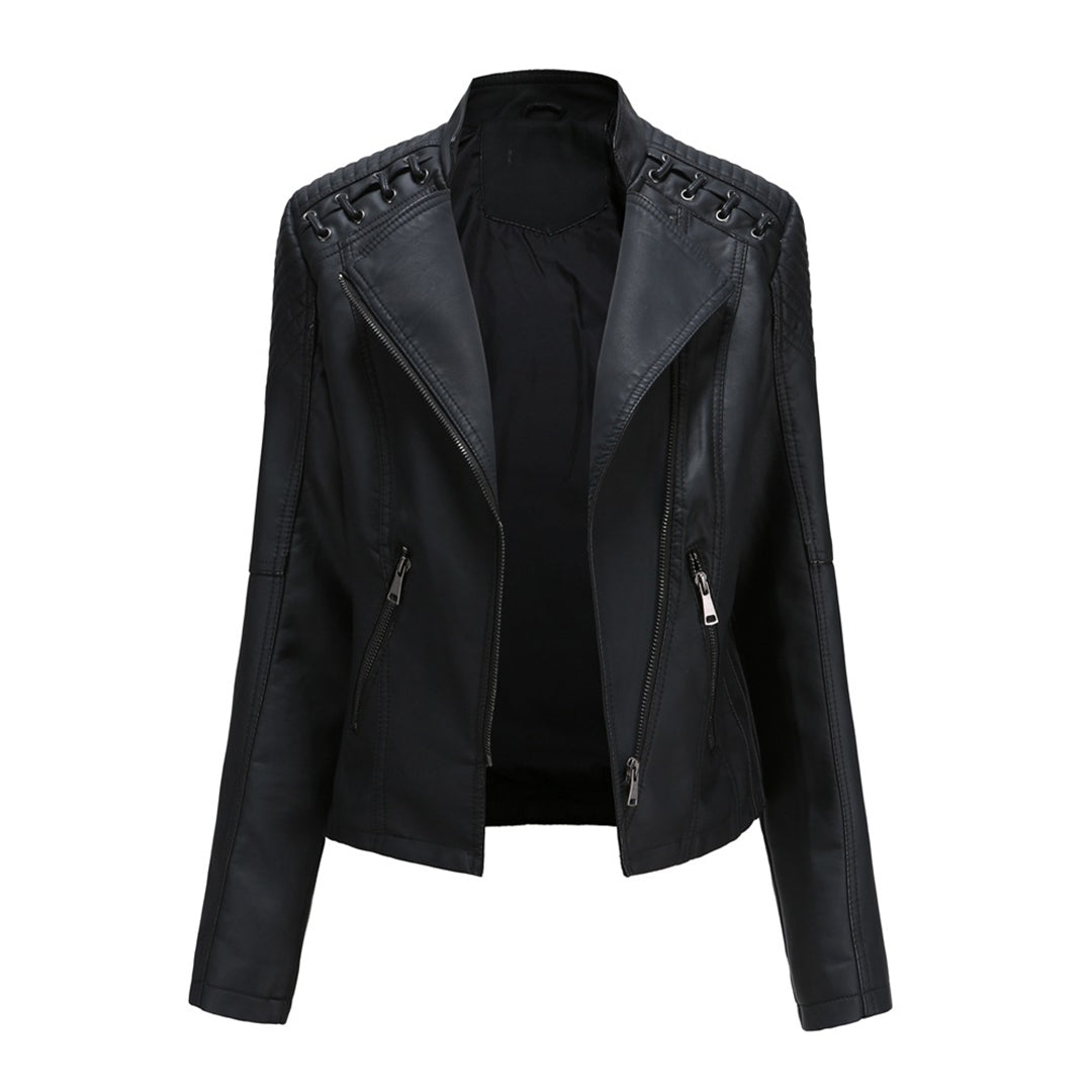 Women's Leather Motorcycle Jacket Durable Black