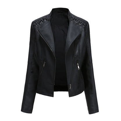 Women's Leather Motorcycle Jacket Durable Black