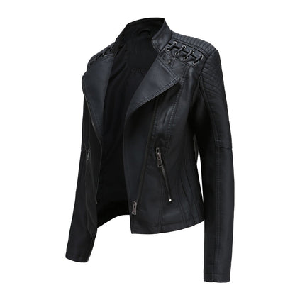 Women's Leather Motorcycle Jacket Durable Black