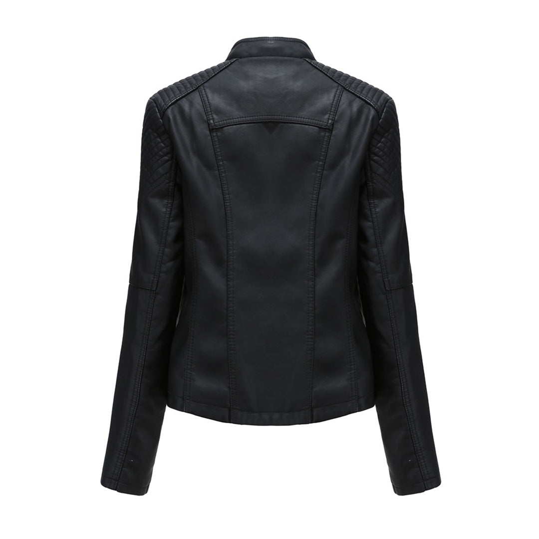 Women's Leather Motorcycle Jacket Durable Black