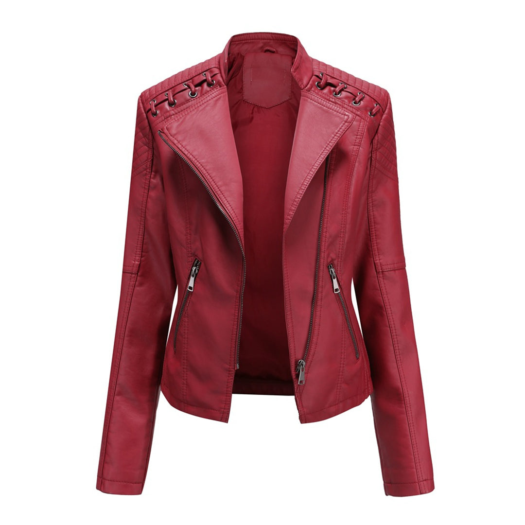 Women's Leather Motorcycle Jacket Durable Black