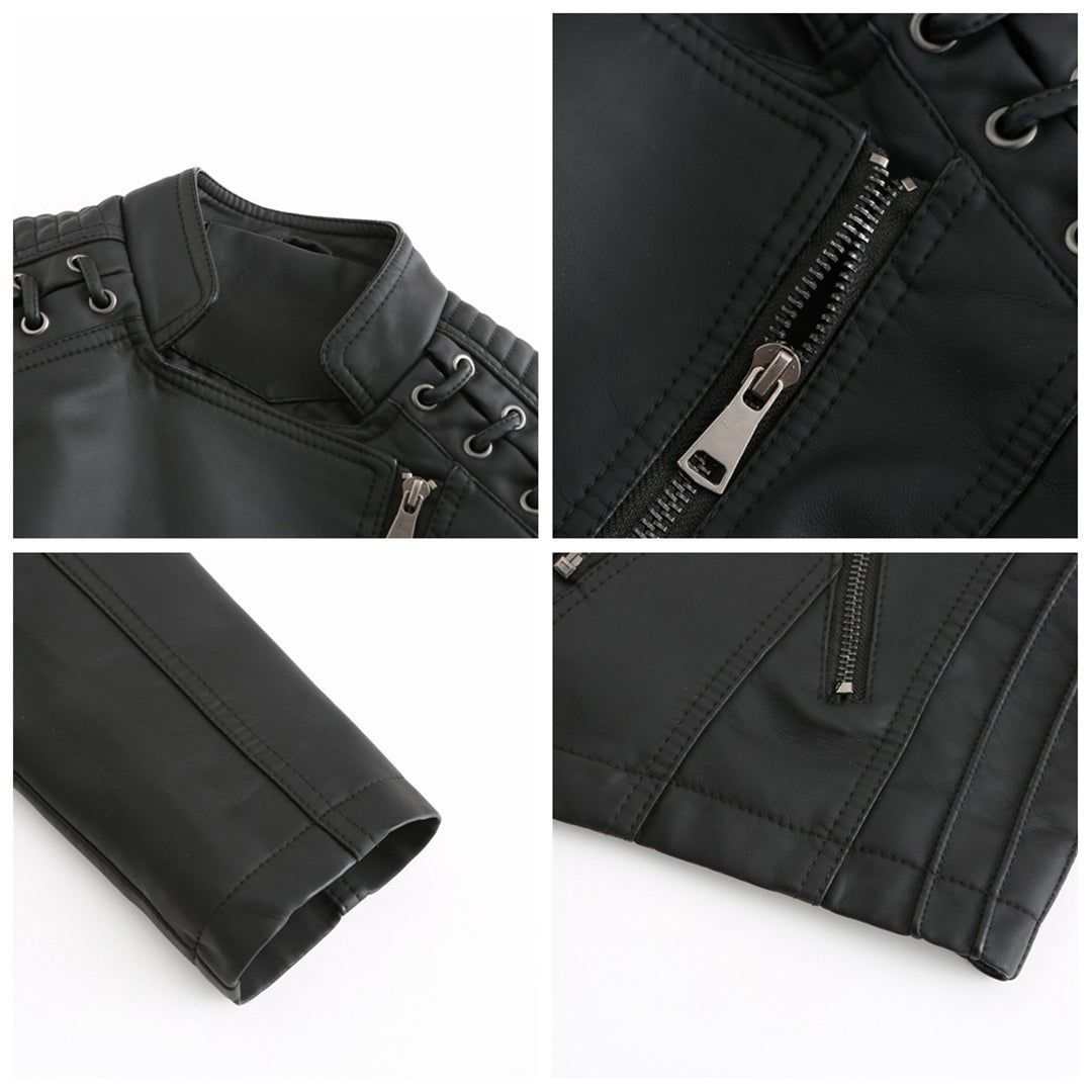 Women's Leather Motorcycle Jacket Durable Black