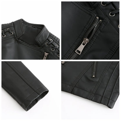 Women's Leather Motorcycle Jacket Durable Black