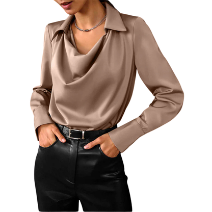 Elegant Women's V Neck Long Sleeve Silk Blouse