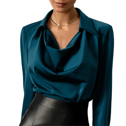 Elegant Women's V Neck Long Sleeve Silk Blouse - VibreMode