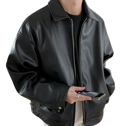 Men's Large Faux Leather Aviator Jacket - VibreMode