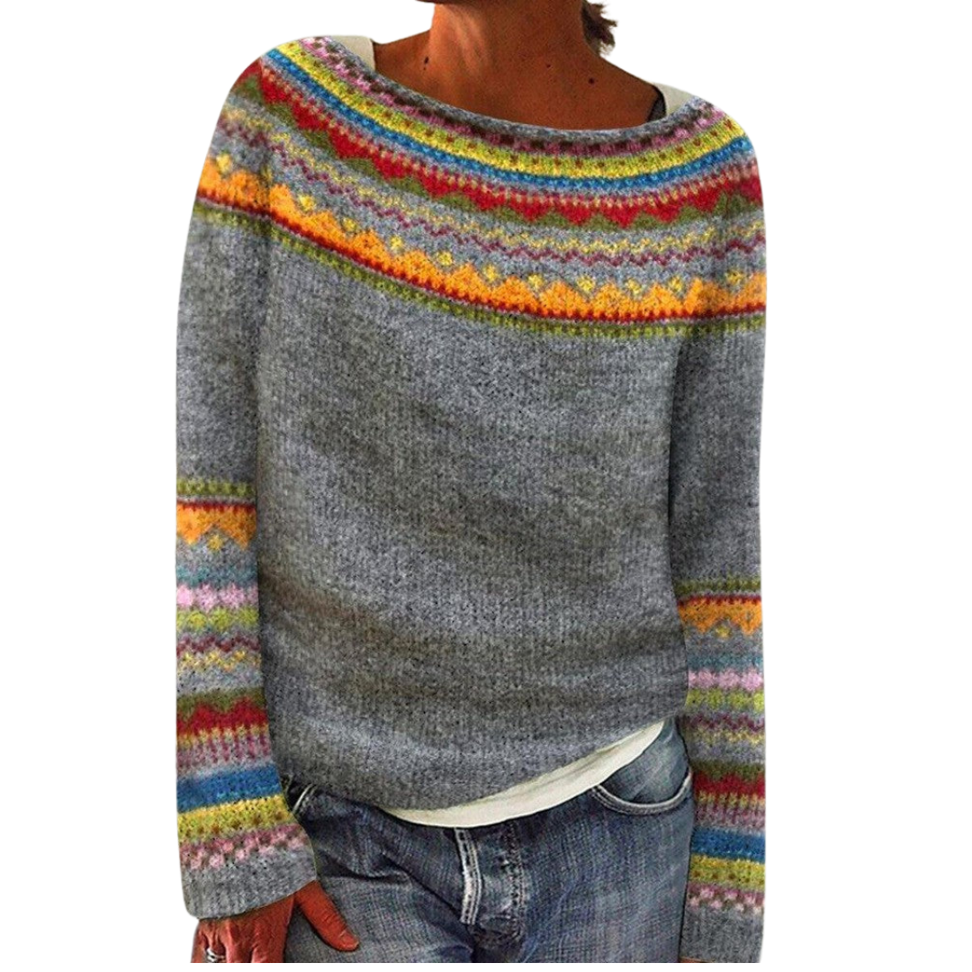 Women's Relaxed Fit Fair Isle Sweater Cozy Warm - VibreMode