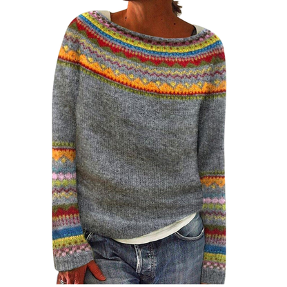 Women's Relaxed Fit Fair Isle Sweater Cozy Warm - VibreMode