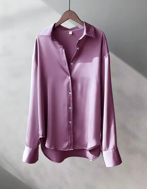 Elegant Ladies Silk Front Button Blouse Top